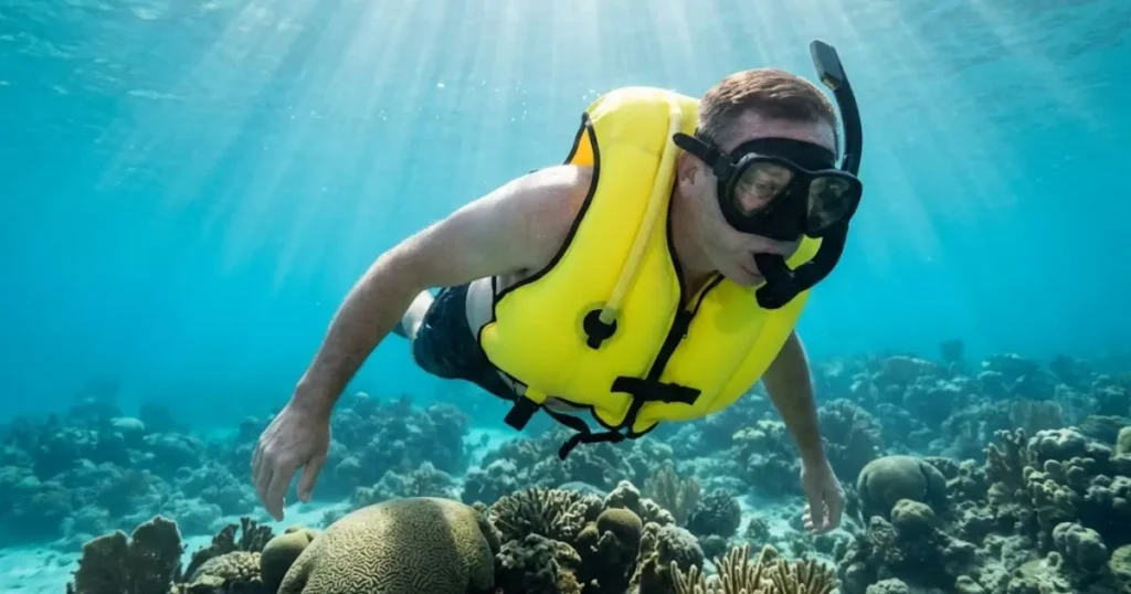 Best snorkeling vests for non-swimmers guide — inflatable vest over coral reef