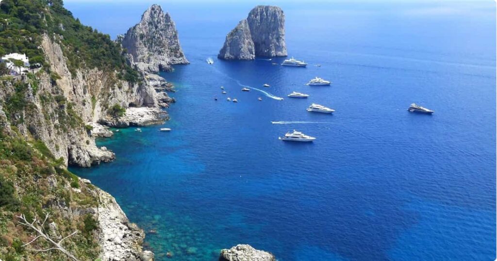 Blue Grotto Grotta Azzurra in Capri Italy with electric blue glowing water inside the sea cave