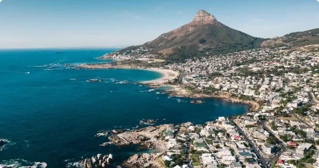 Aerial view of Cape Town coastline with Table Mountain — South Africa travel guide for USA and UK travelers