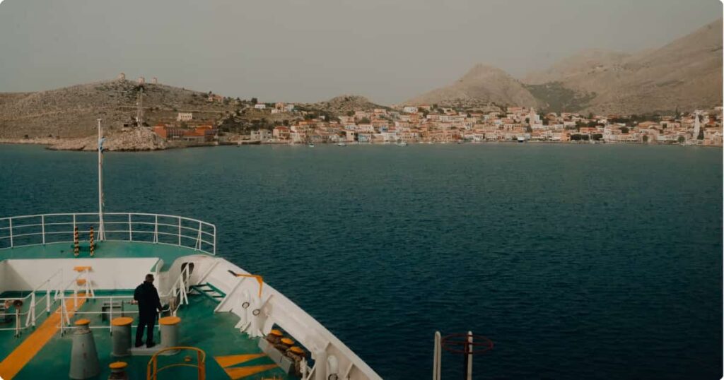 High-speed ferry crossing the Aegean Sea on the Santorini to Mykonos route, Greece