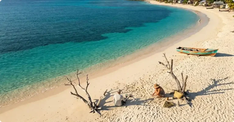 Aerial view of Aruba coastline with turquoise water and white sand for 7-day itinerary guide