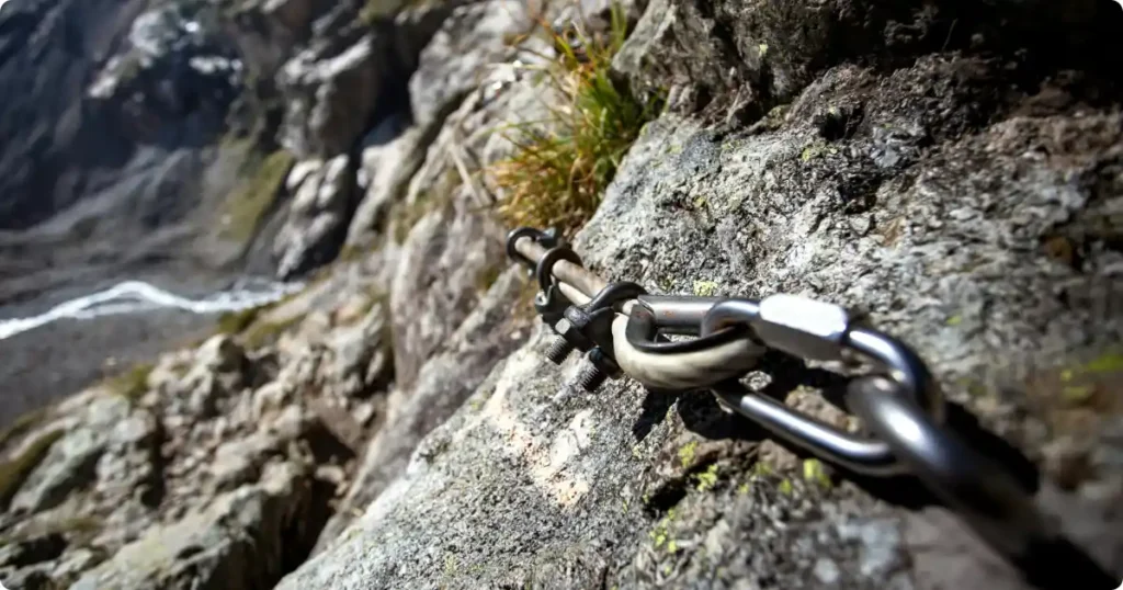 Hiker hands gripping iron chains on Lion's Head chains route, Cape Town
