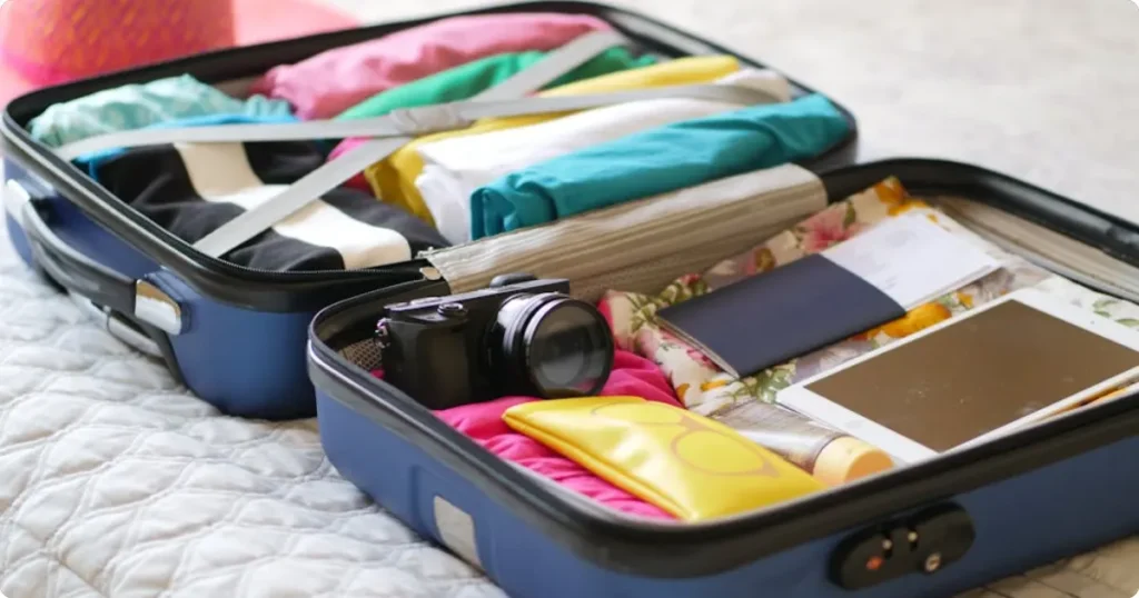 overpacked suitcase next to minimalist backpack — travel gear not worth buying guide
