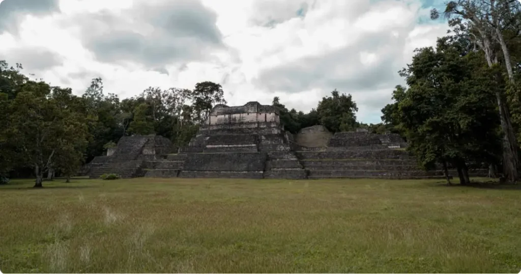Caana Sky Palace pyramid at Caracol archaeological site towering above Chiquibul rainforest Belize