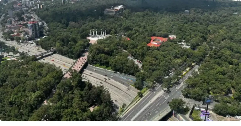 Aerial view of Roma Norte Mexico City showing tree-lined streets and colonial buildings